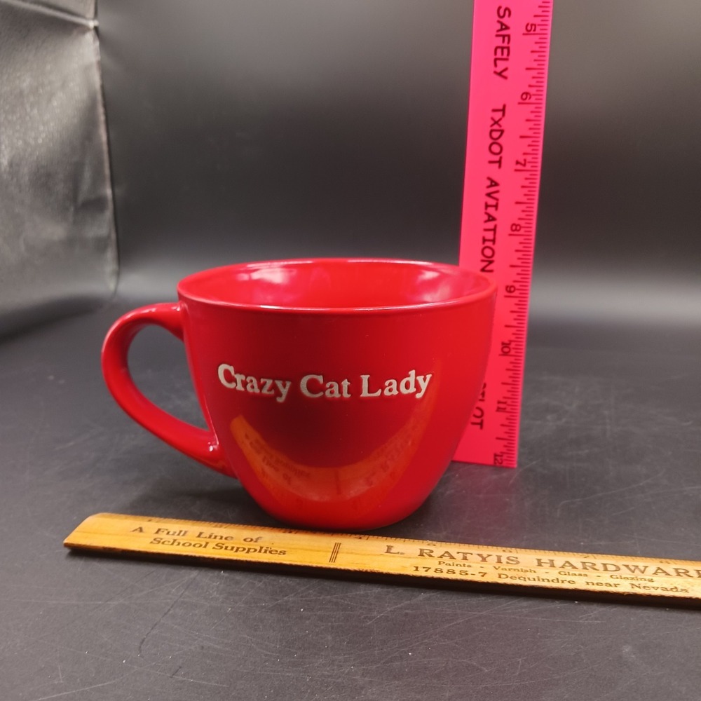 Hausenwear Coffee Mug "Crazy Cat Lady" Red & Blk Large Mouth Cup Resist Persist